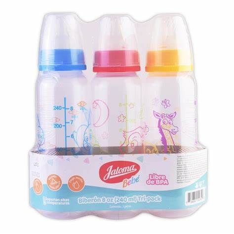 BIBERON JALOMA 8OZ, SURTIDO, DECORADO, PAQUETE CON 3, CON 2 PAQUETES