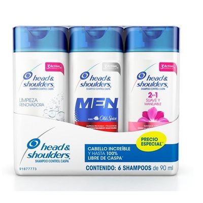 SHAMPOO H&amp;S 90ML, SURTIDOS, CON 6