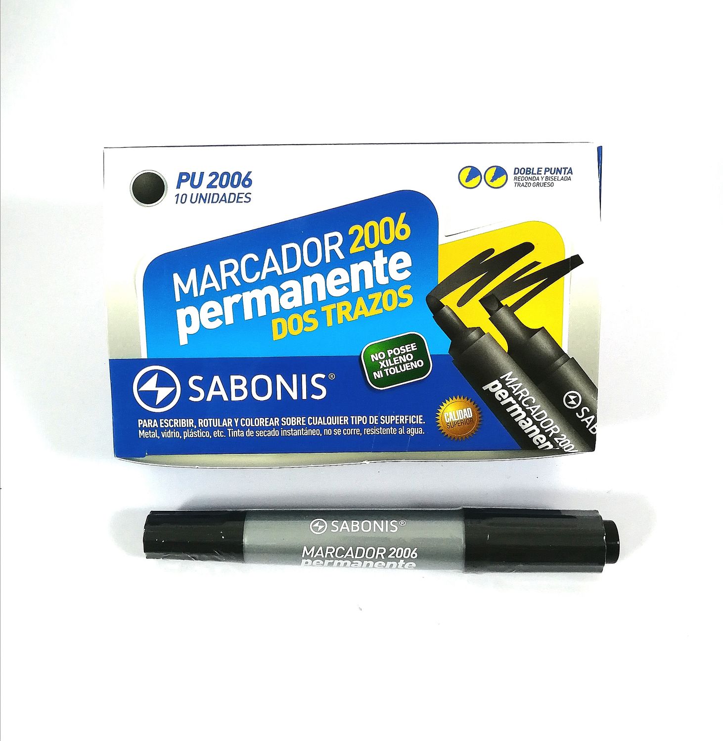 MARCADOR PERMANENTE DOBLE PUNTA NEGRO, SABONIS, CON 10
