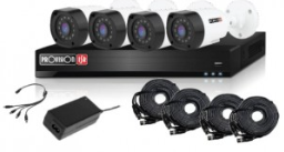 KIT CCTV PROVISION, 4 cámaras de 2 MP Policarbonato, 4 cables siamés de 20 metros, fuente de 12V/3A, pulpo de 4 salidas, No incluye HDD (NO INCLUYE DD E INSTALACION).