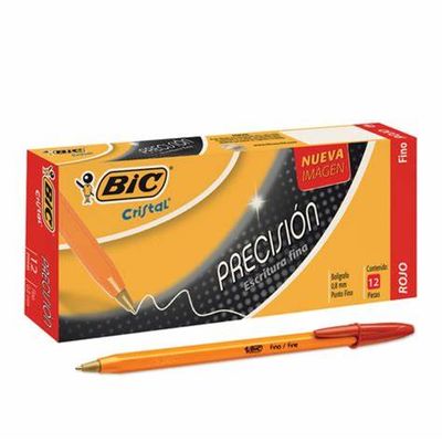 BOLIGRAFO BIC, PUNTO FINO COLOR ROJO, CAJA CON 12