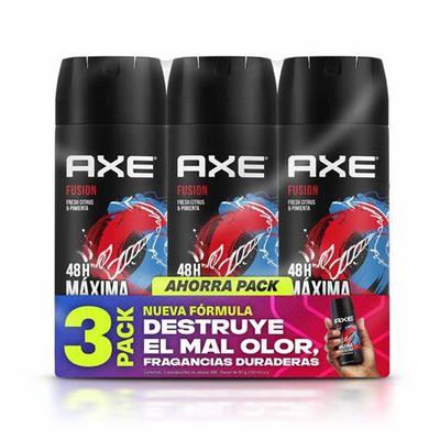 DESODORANTE ANTITRANSPIRANTE AXE AER.150 ML. FUSION C/3