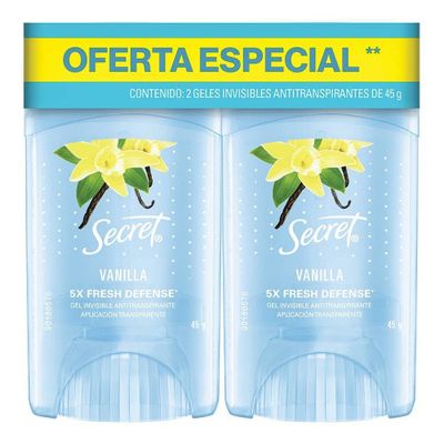 DESODORANTE ANTITRANSPIRANTE SECRET 45 GR STICK GEL VAINILLA C/2