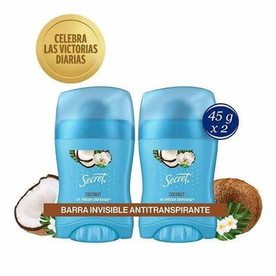 DESODORANTE ANTITRANSPIRANTE SECRET 45 GR STICK INV COCONUT C/2
