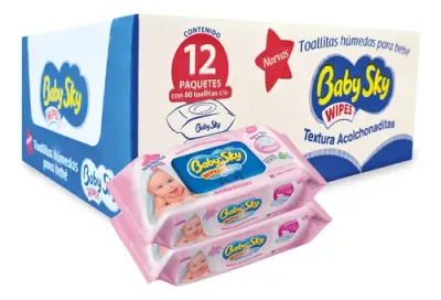 TOALLAS HUMEDAS BABY SKY SURTIDA (3 ROSAS + 3 AZUL), C/80, CON 6 PAQUETES