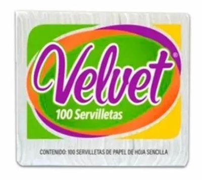 SERVILLETA VELVET, PAQUETE CON 100,  CON 6 PAQUETES