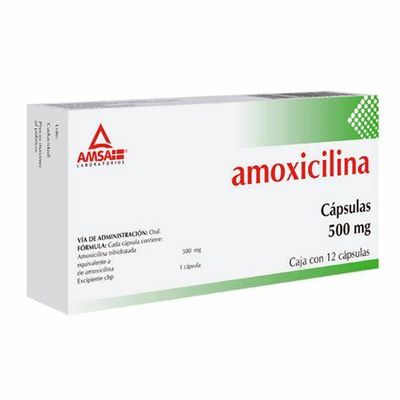 AMOXICILINA, CAJA CON 12 CAPS 500MG, 2 CAJAS POR:
