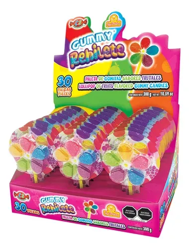 PALETA GUMMY REHILETE LAS DELICIAS, CON 30