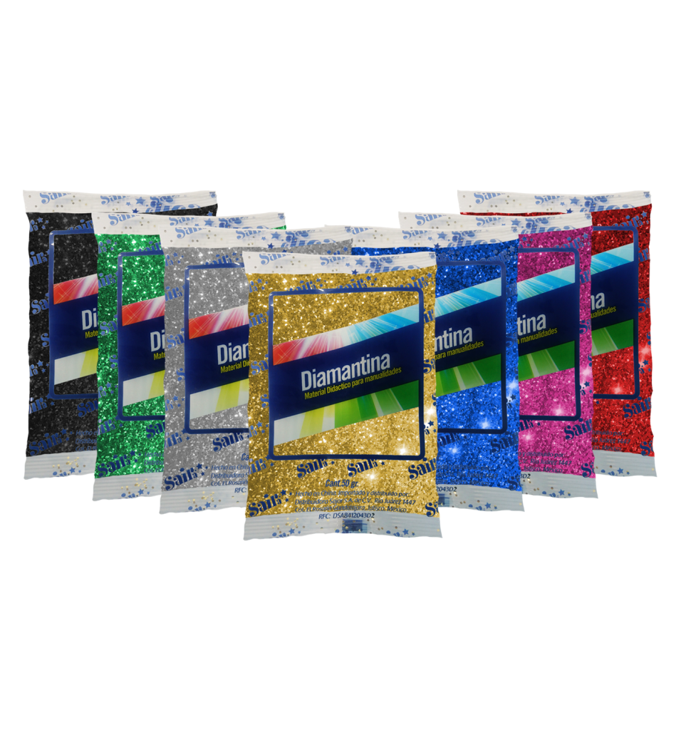 DIAMANTINA BOLSA DE 50GR, CON 6, COLORES SURTIDOS