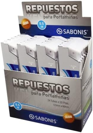 MINA SABONIS, 0.5MM, CON 24 TUBOS CON 20 PIEZAS, PUNTILLAS