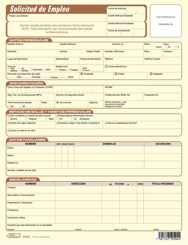 SOLICITUD DE EMPLEO PRINTAFORM, BLOCKS CON 25.