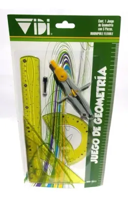 JUEGO DE GEOMETRIA FLEXIBLE VIDI, CON COMPAS, GRANDE, CON 3