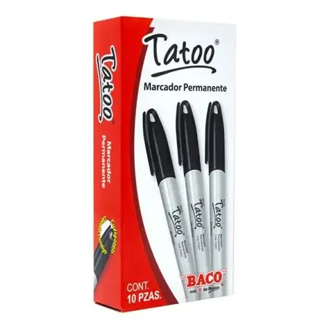 MARCADOR PERMANENTE TATOO NEGRO BACO CON 10