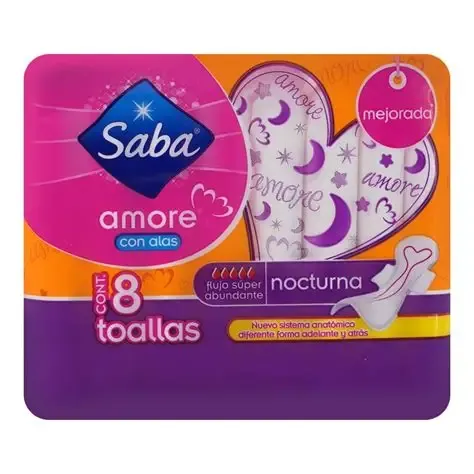 TOALLA SABA AMORE NOCTURNA, C/A, BOLSA CON 8, CON 10 BOLSAS