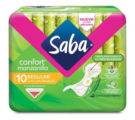 TOALLA SABA CONFORT REGULAR SIN ALAS, BOLSA CON 10, CAJA CON 10+2 BOLSAS
