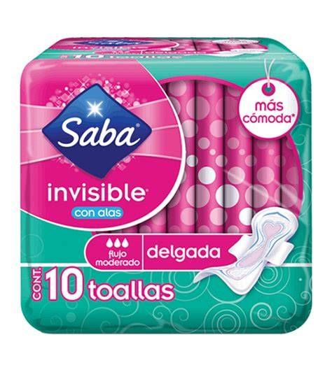 TOALLA SABA CONFORT INVISIBLE, CON ALAS, BOLSA CON 10, CAJA CON 10 BOLSAS