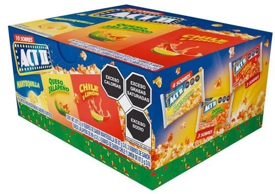 PALOMITAS ACTII, PACK CON 87GR, CON 10 PACKS, SABORES SURTIDOS