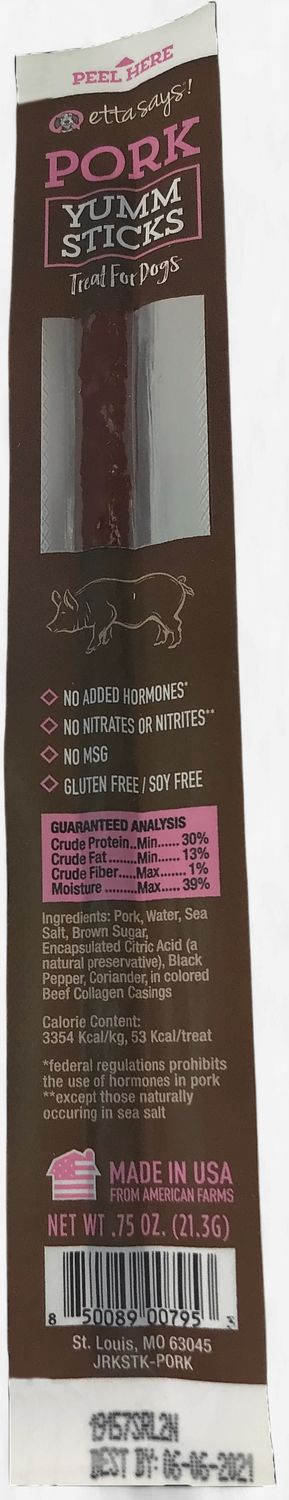 Etta Says! Yumm Stick Natural Pork Dog Training Treat - Single Protein, Made in the USA