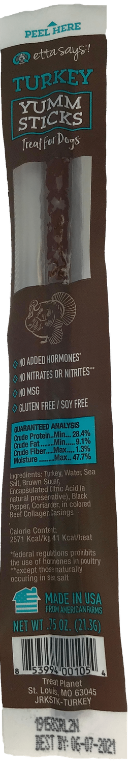 Etta Says! Yumm Stick Natural Turkey Dog Training Treat - Single Protein, Made in the USA