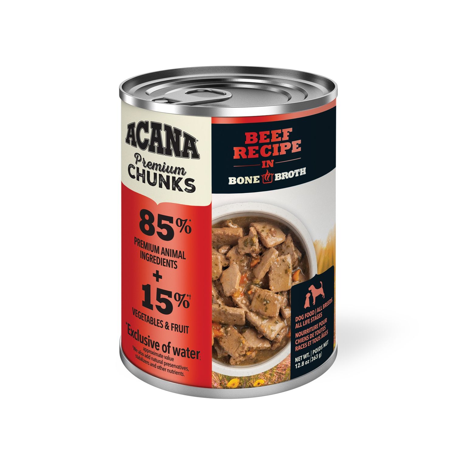 Acana Premium Chunks Wet Dog Food Beef Recipe in Bone Broth, 12.8oz