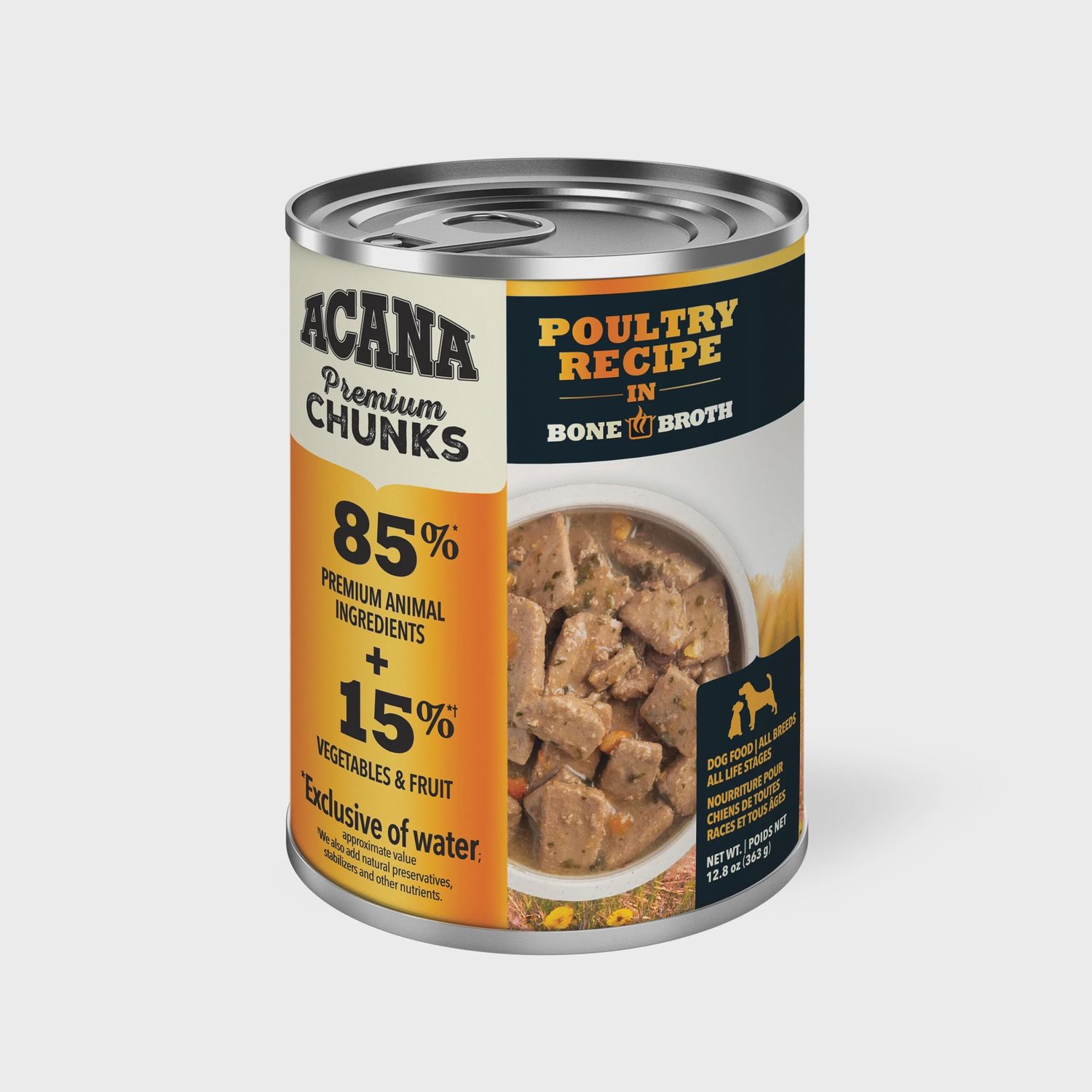 Acana Premium Chunks Wet Dog Food Poultry Recipe in Bone Broth, 12.8oz, case of 12 cans