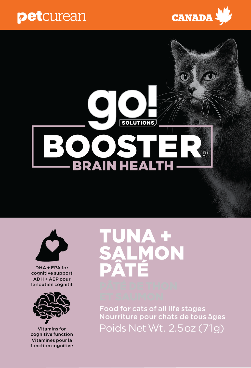 Go! Solutions Booster Brain Health Tuna + Salmon Pâté for cats, 2.5oz, box of 12