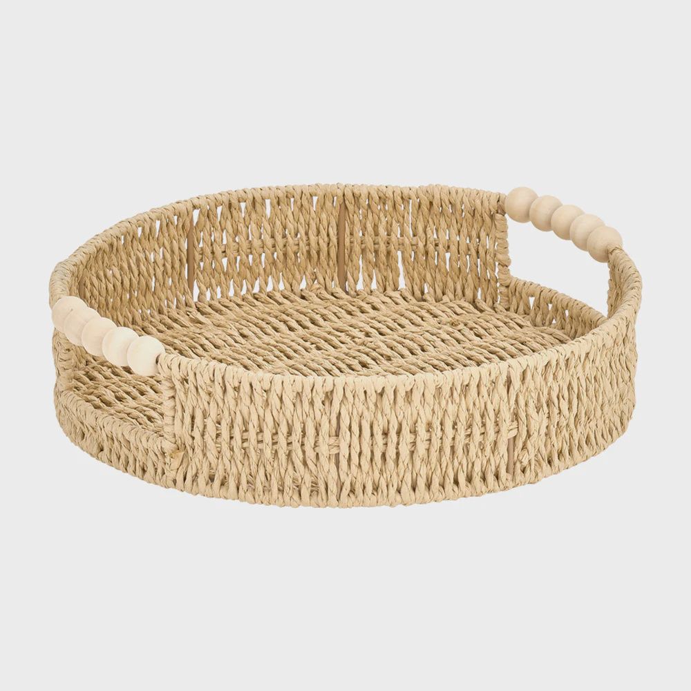 Woven Beaded Tray - Natural