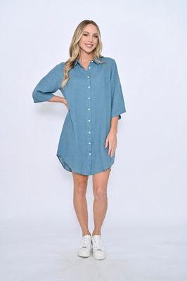 Casey Linen Shirt Dress - Denim