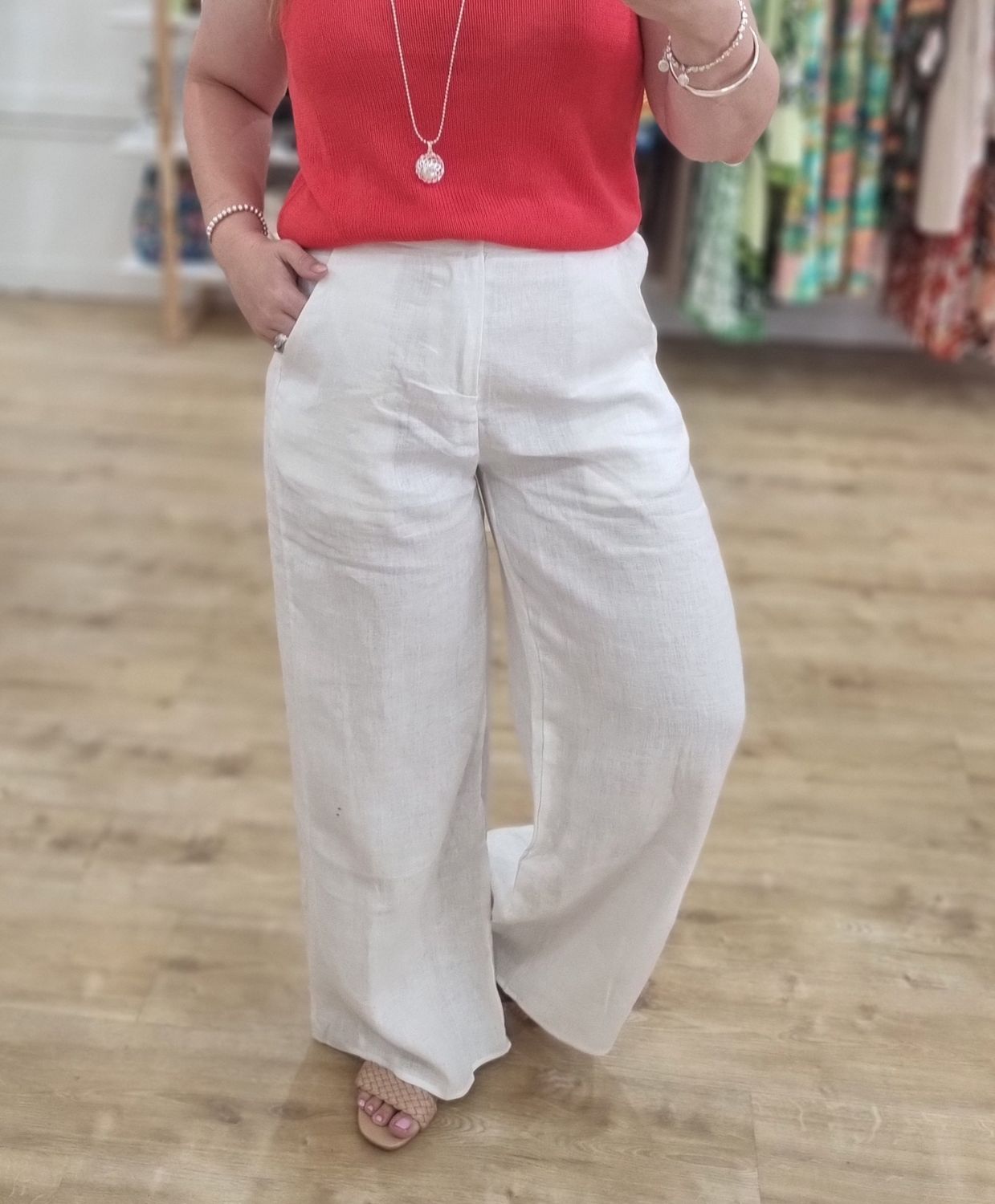 Della Linen Pants - White, Size: 8