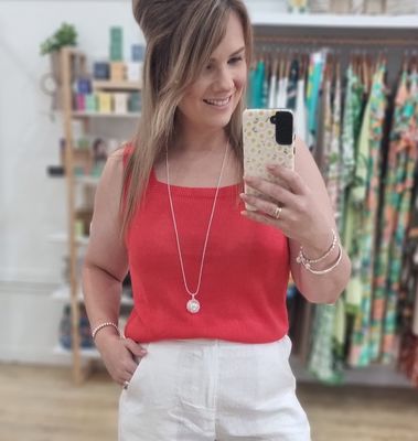 Knit Square Neck Tank - Red