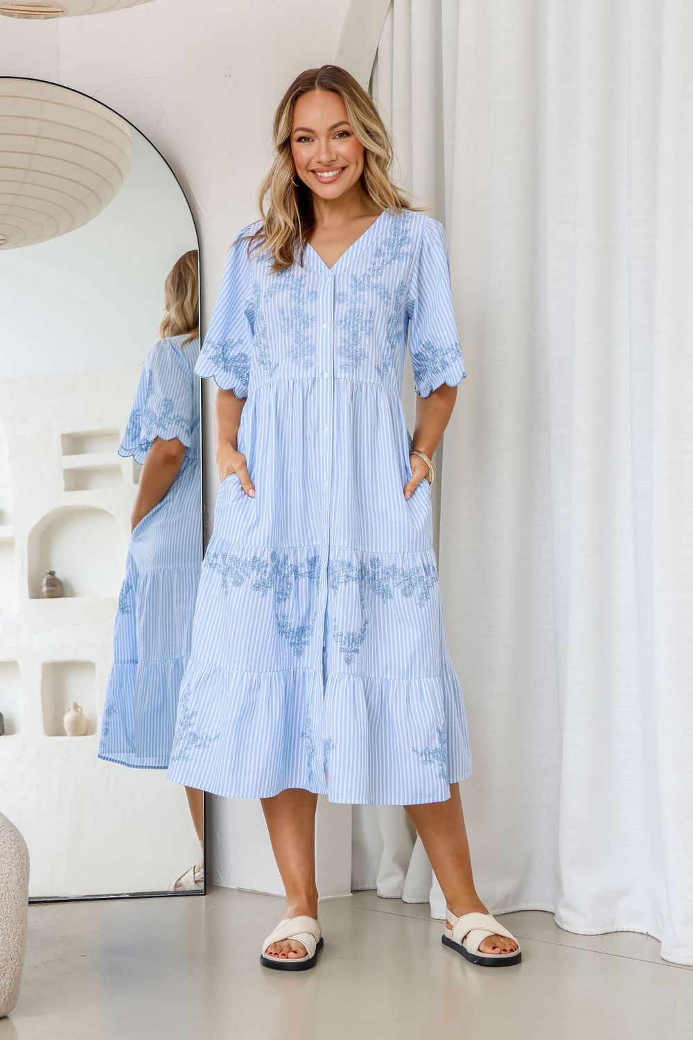 De Bleu Stipped Midi Dress, Size: 8