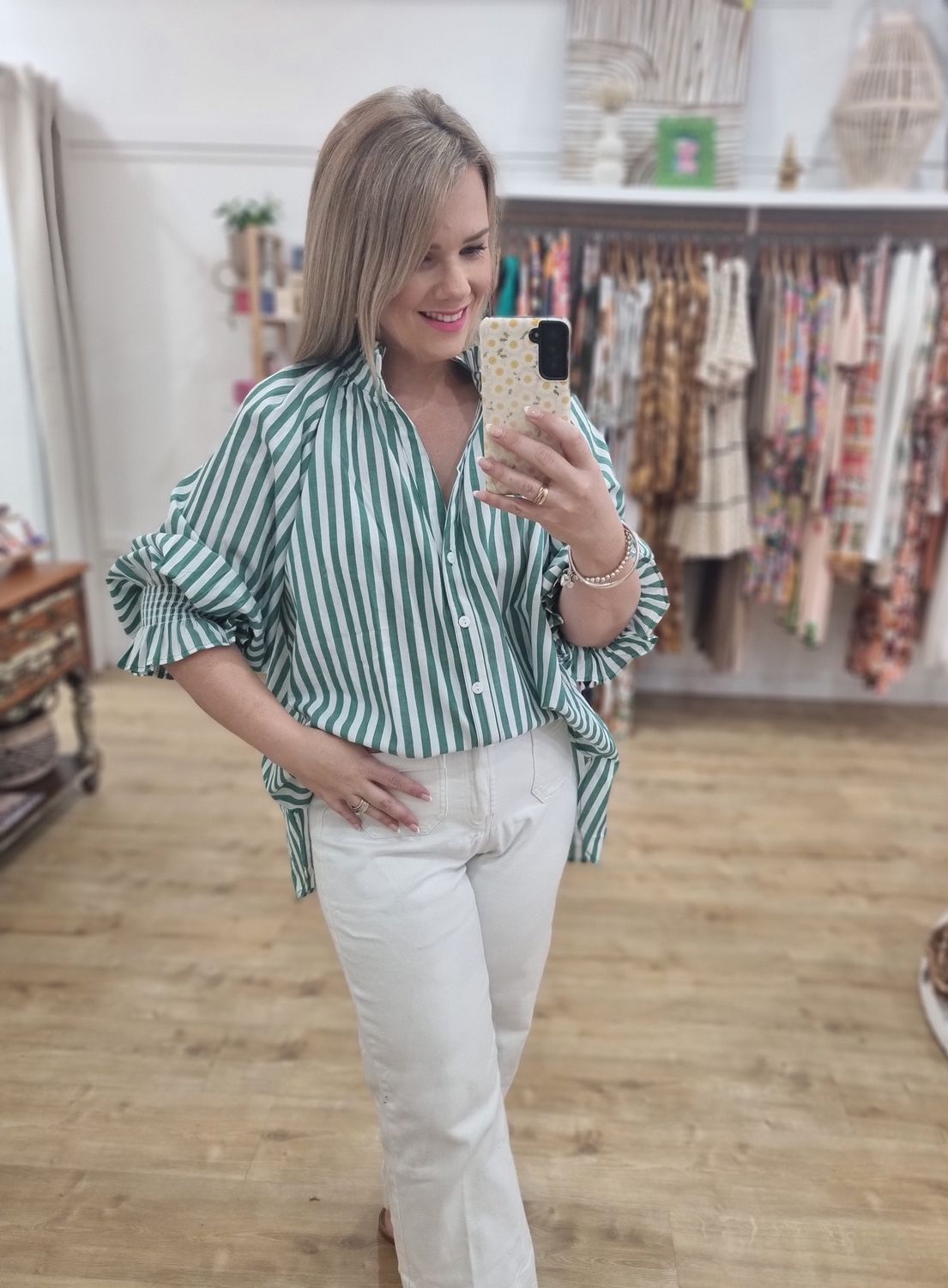 Kiki Stripped Shirt, Colour: Green