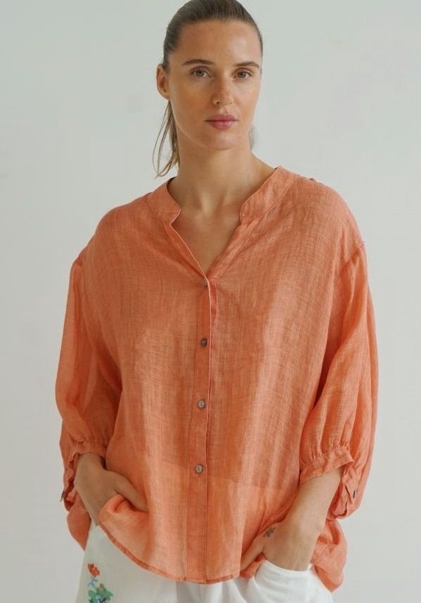 Aurora Linen Button Shirt, Colour: Orange, Size: S/M