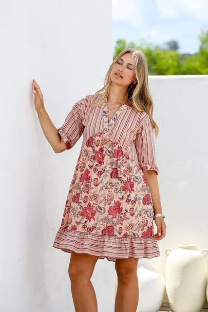 Floral Peach Short Dress, Size: 8