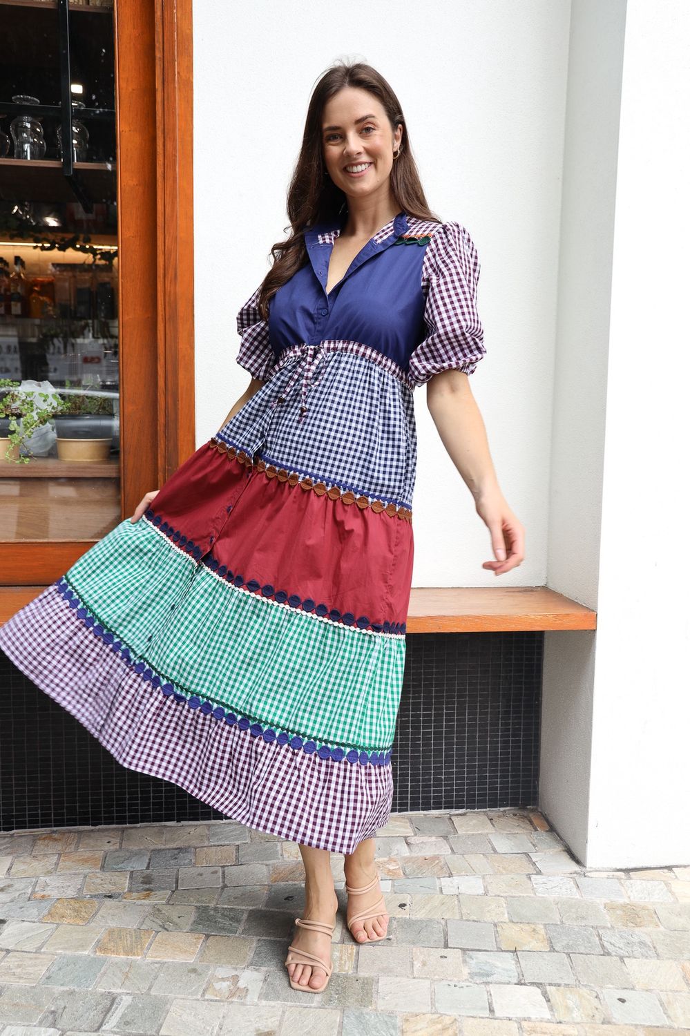 Mix Match Check Dress, Size: 8