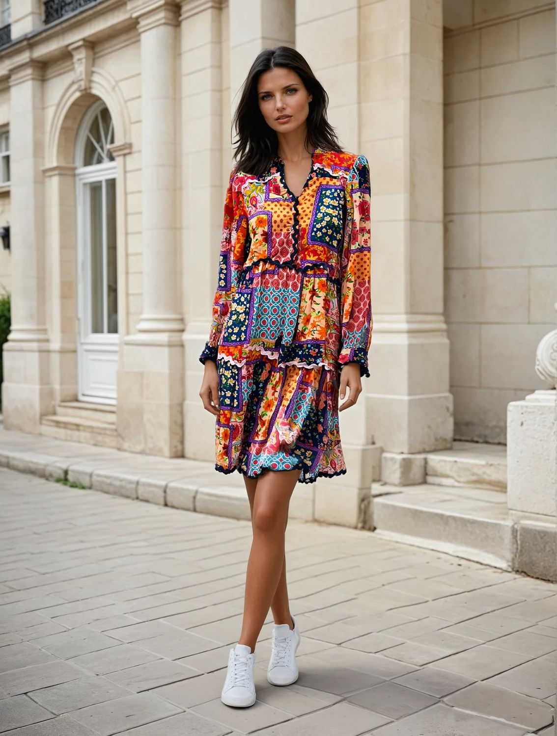 Patch Print Short Dress, Size: 8