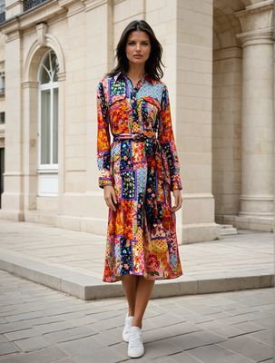 Patch Print Long Dress