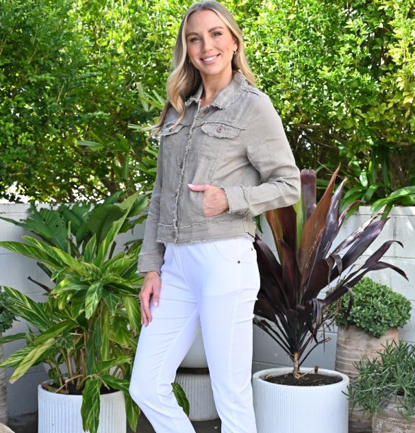 Fringe Linen Jacket - Olive, Size: S/M