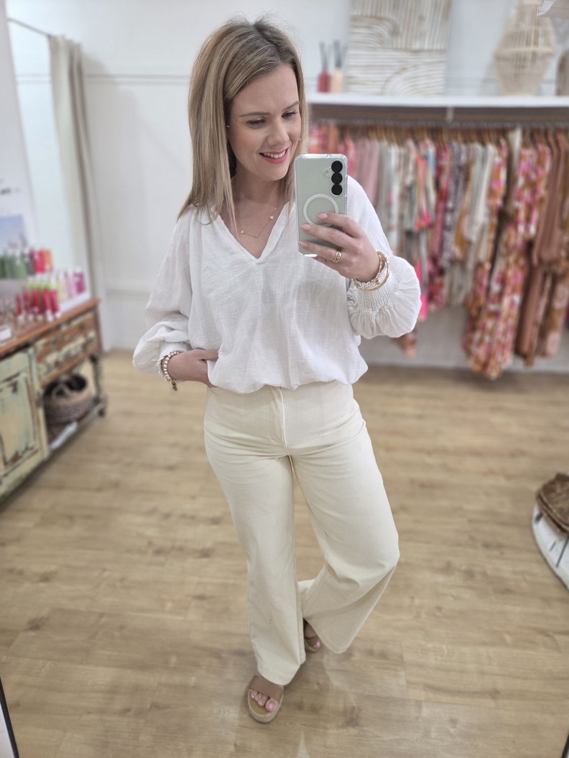 Cord Wide Leg Jean - Cream, Size: S