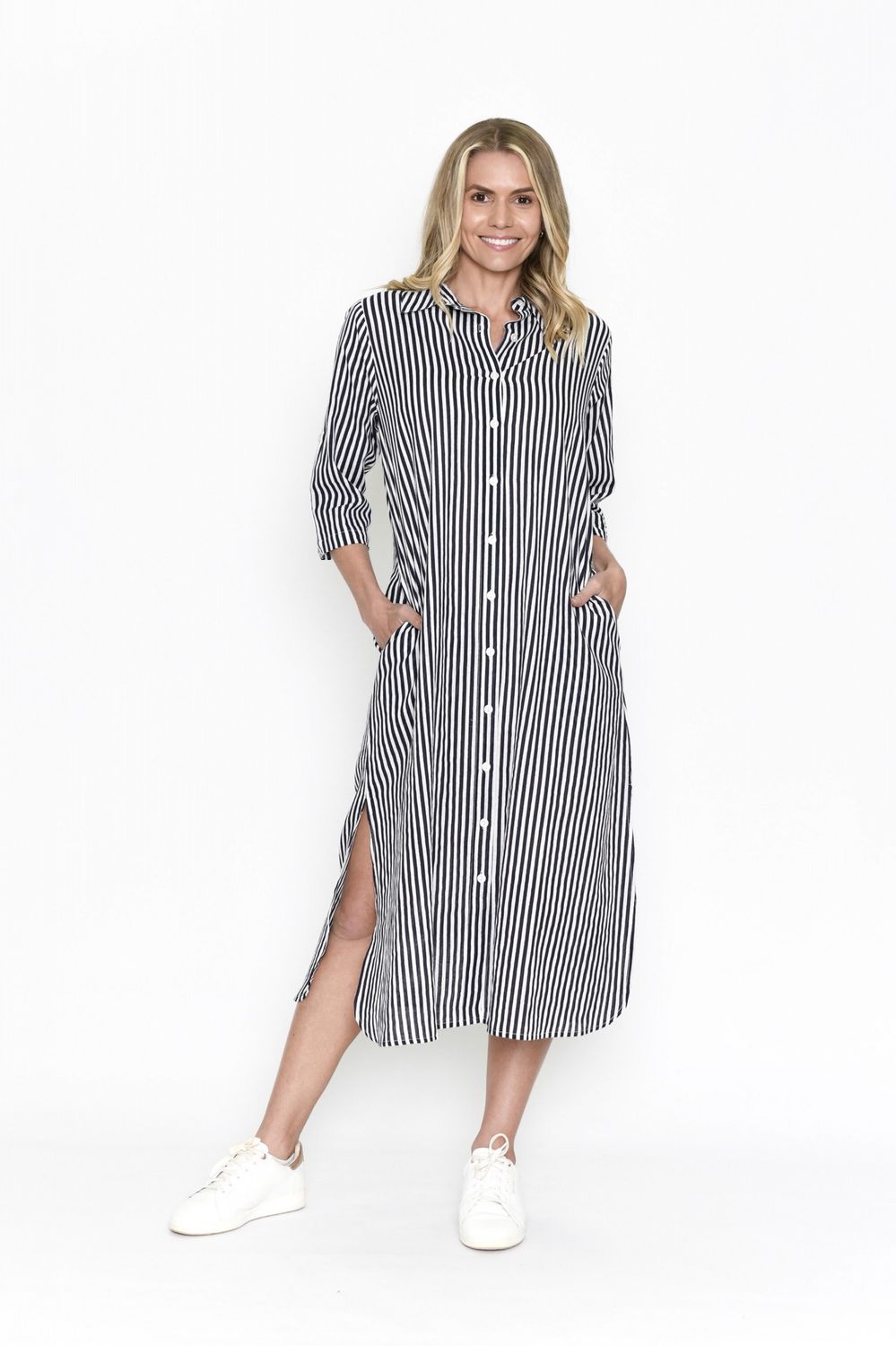 Sofia Shirt Dress - Navy Stripe, Size: 8