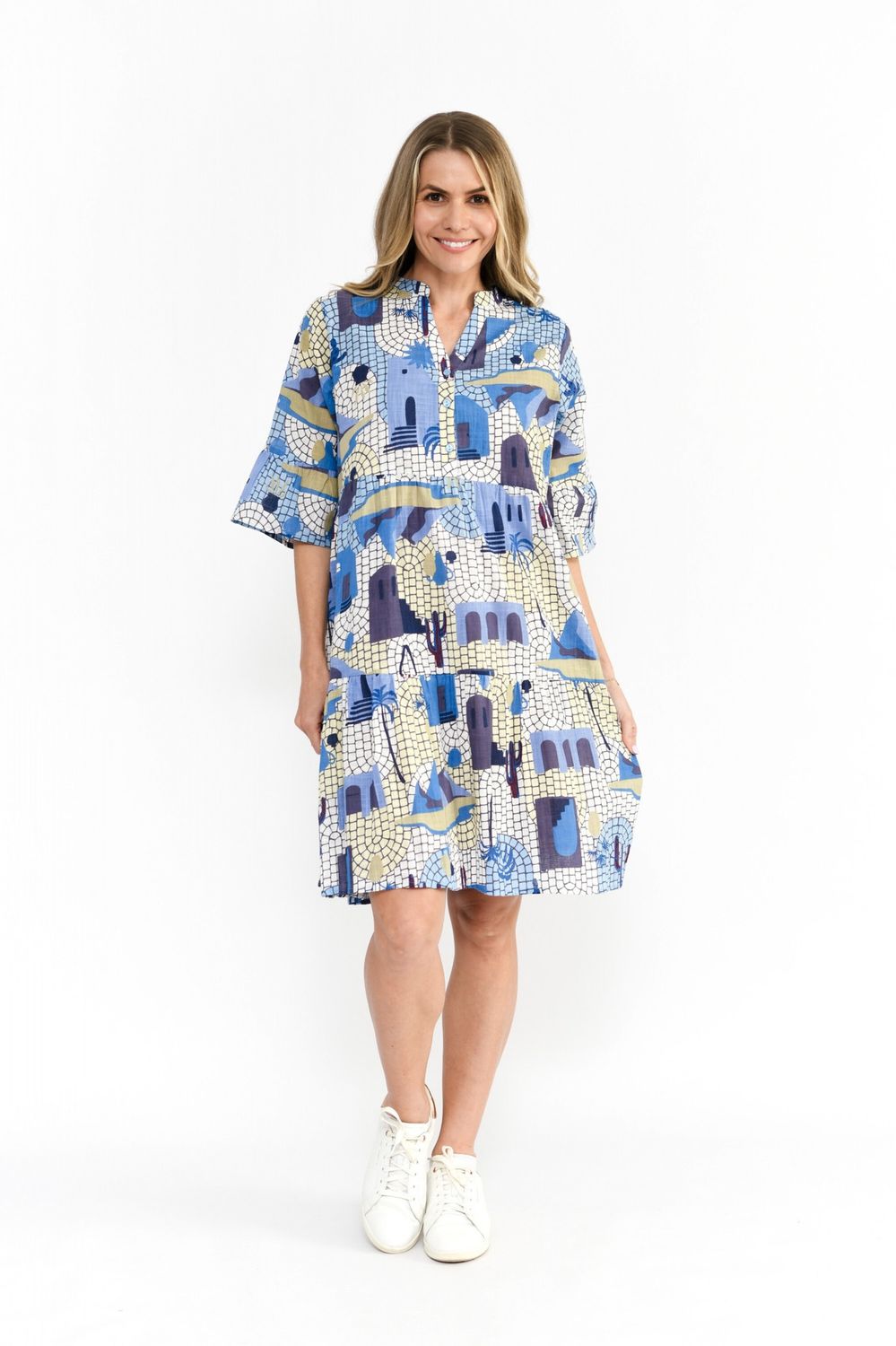 Maya Button Mini Dress - Greece 3, Size: 8