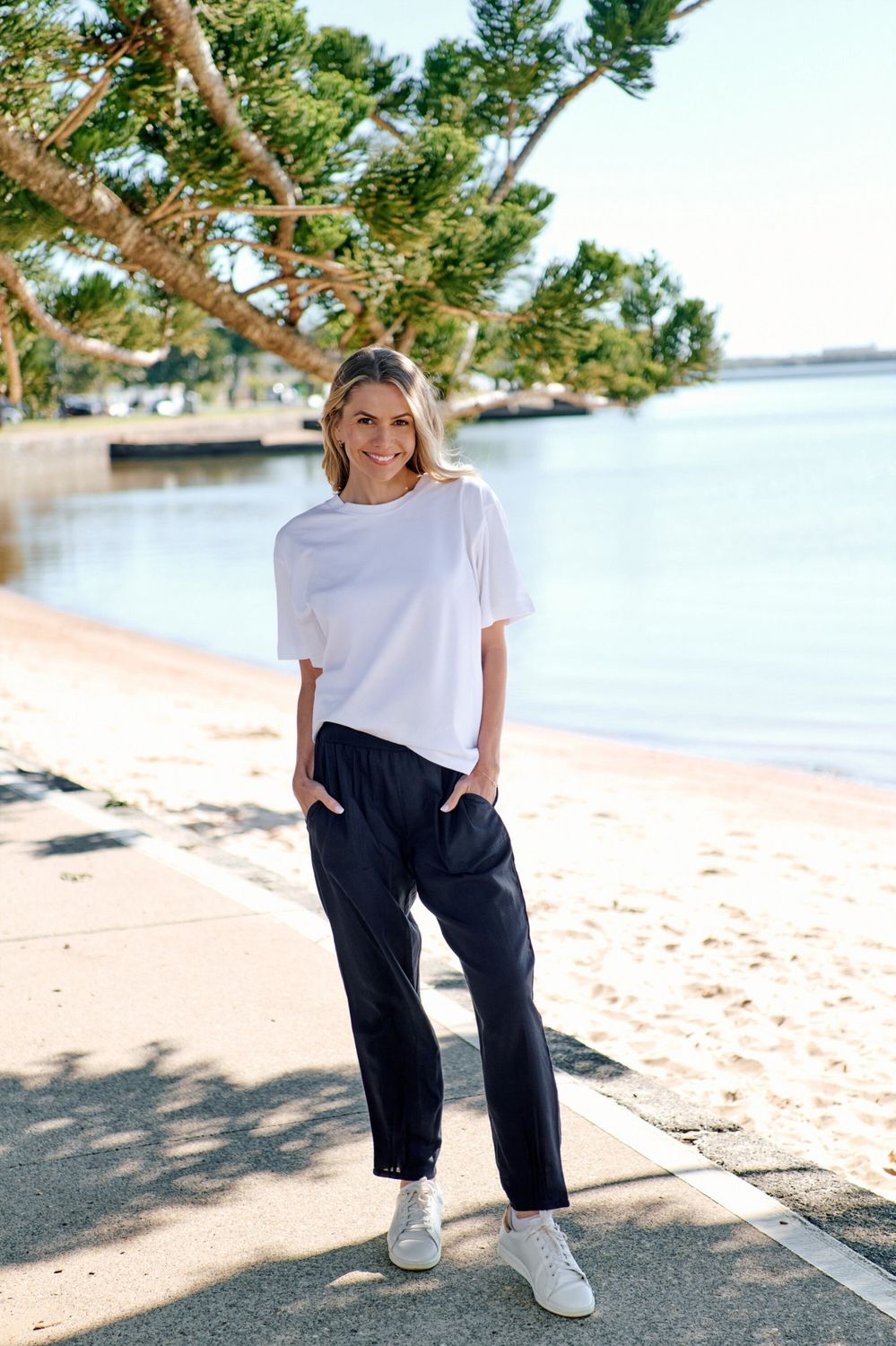 Pippa Linen Pants - Navy, Size: 8