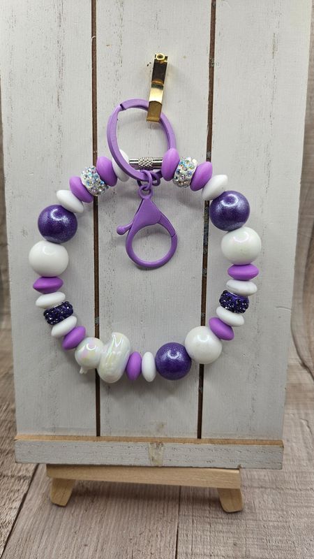 Beaded Rhinestone Jeep Wristlet Keychain