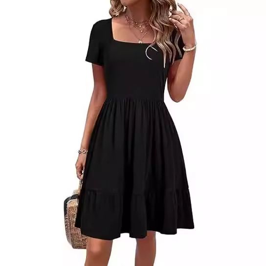 Women&amp;#039;s Summer Dresses Short Sleeve Square Neck Dress Casual Beach Vacation A-Line Pleated Tank Top
