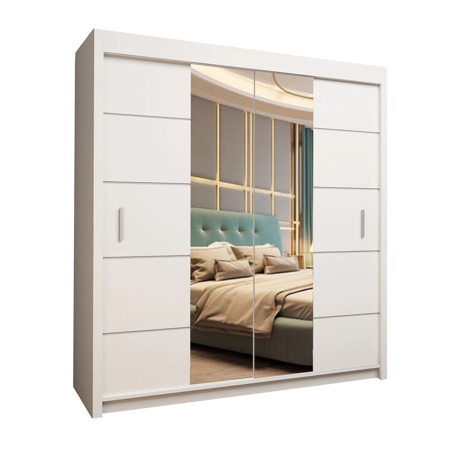OSLO Sliding Door Wardrobe 150cm/180cm/203cm/250cm (4 Colours), Colour: White