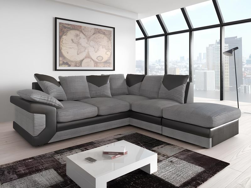 Dino Cord Fabric Corner Sofa with Footstool – 2, 3 Seater or Corner, Soft Corduroy Couch with Bed Option