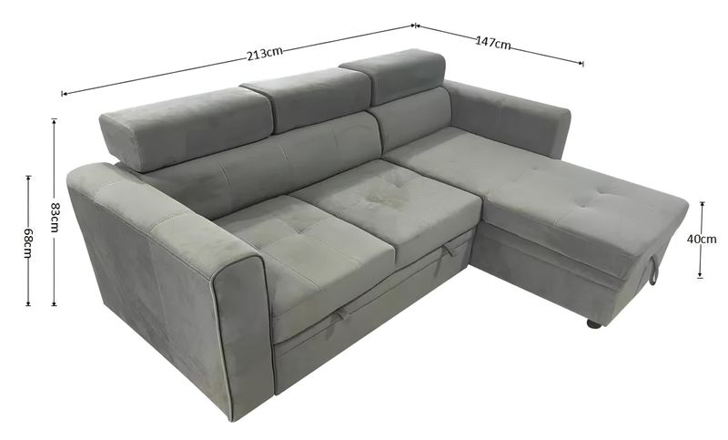 Luca Velvet Corner Sofa Bed with Storage – Universal Side – Pull-Out Double Sleeper with Solid Wood Frame