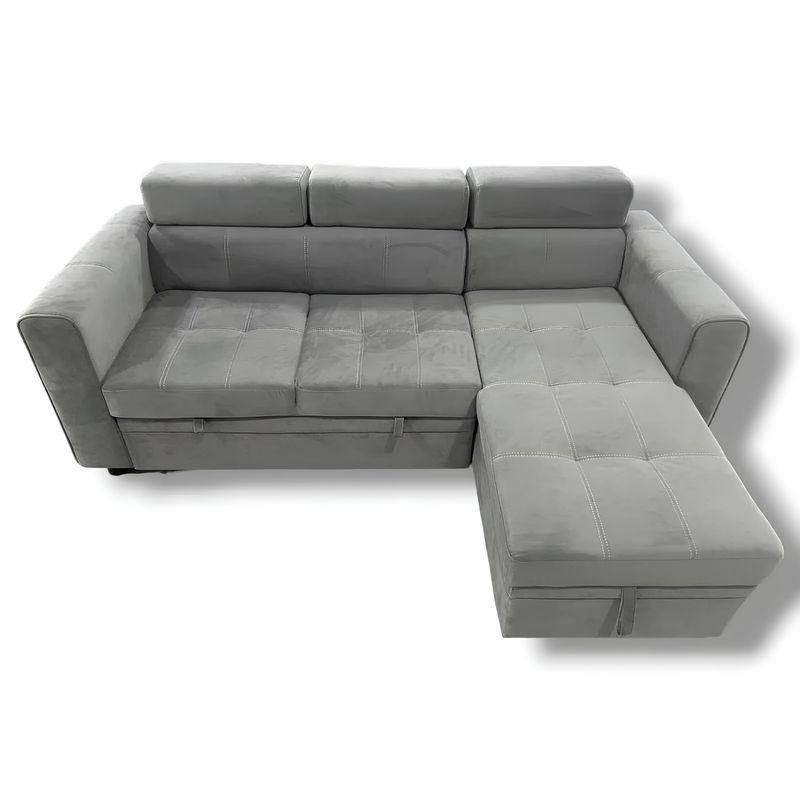 Luca Velvet Corner Sofa Bed with Storage – Universal Side – Pull-Out Double Sleeper with Solid Wood Frame