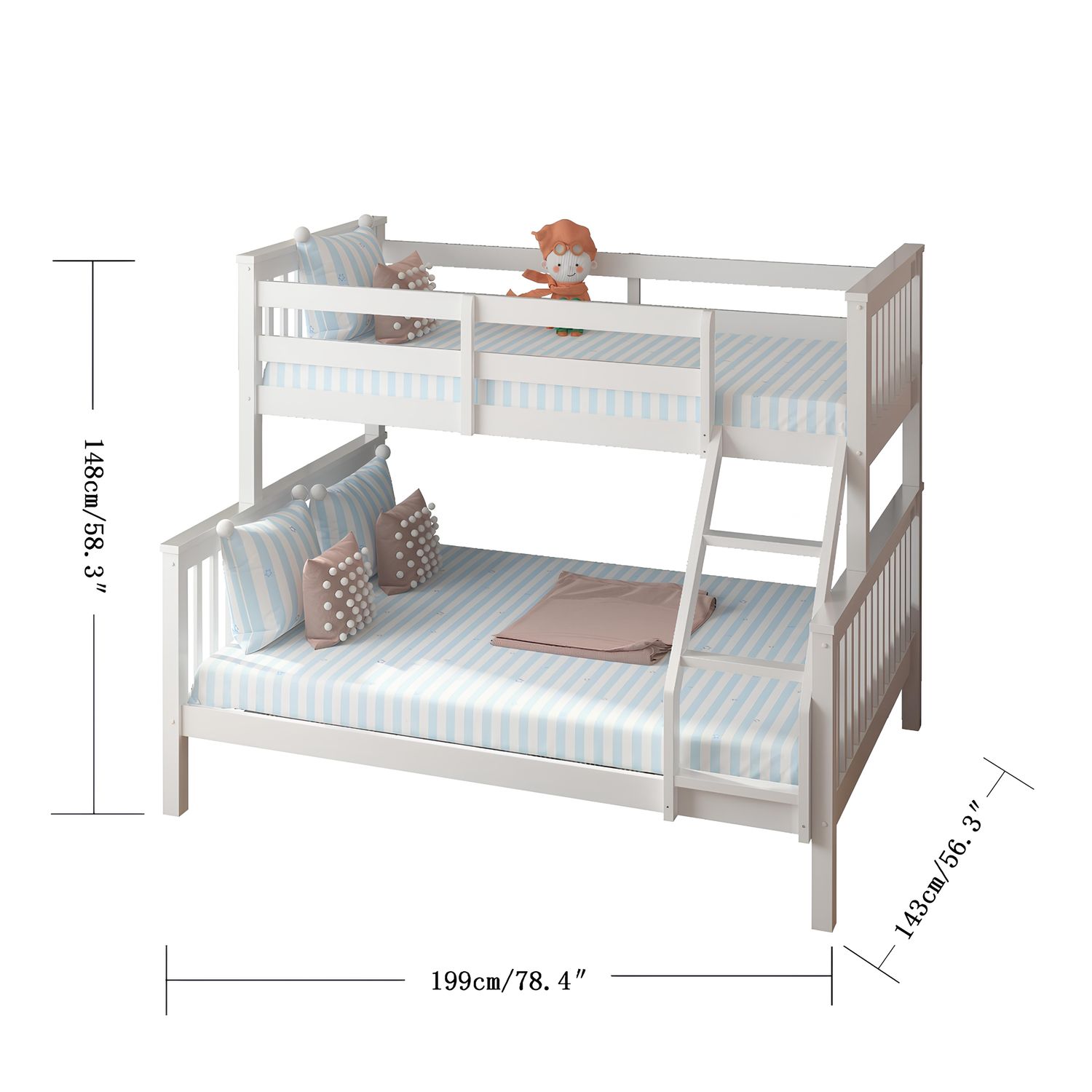 Lily Wooden Trio Bunk Bed with Guest Bed – Space-Saving Solid Pine Frame