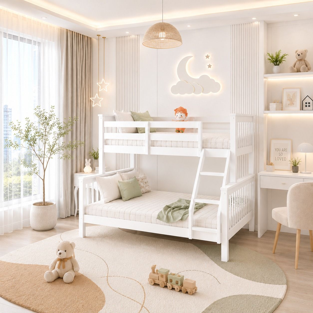 Lily Wooden Trio Bunk Bed with Guest Bed – Space-Saving Solid Pine Frame